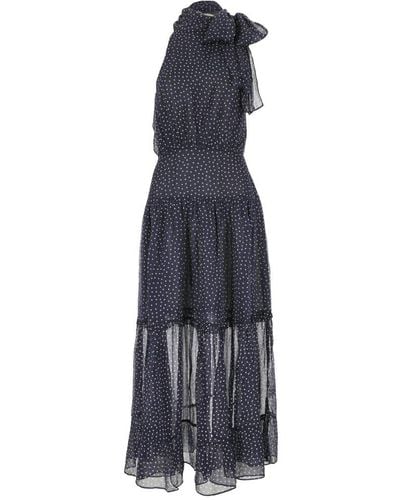 RIXO London Halterneck Ruffle Detailed Dress - Blue