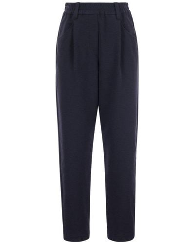 Brunello Cucinelli Baggy Pants In Stretch Cotton Interlock Couture - Blue