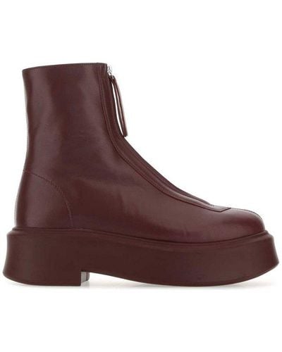 The Row Zip Detailed Round Toe Ankle Boots - Red
