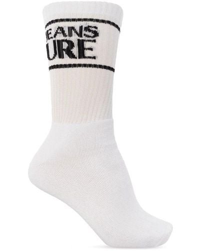 Versace Socks With Logo, - White