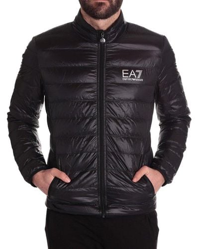 EA7 Logo Printed Zipped Puffer Jacket - Black