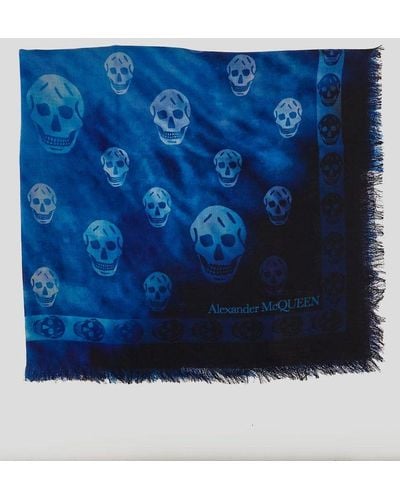 Alexander McQueen Skull Motif Scarf - Blue