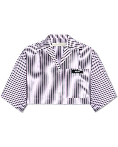Palm Angels Logo Patch Striped Pattern Shirt - Purple