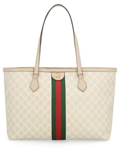 Gucci Ophidia Webbing-trimmed Printed Coated-canvas And Leather Tote - Natural
