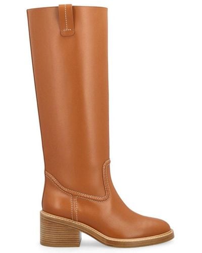 Chloé Chunky Heel Boots - Brown