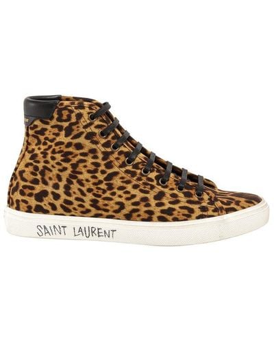 Saint Laurent Leopard Print High-top Sneakers - Brown