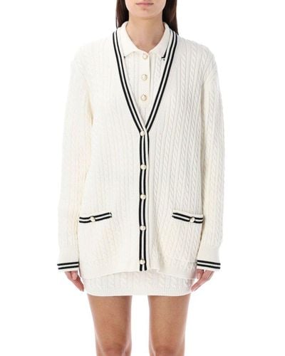 Alessandra Rich Cable-knitted Button-up Cardigan - White