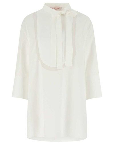 Valentino Scarf Detailed Long-sleeved Blouse - White