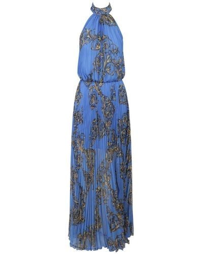 Versace Garland Printed Pleated Maxi Dress - Blue