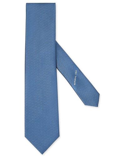 Zegna Logo Embroidered Pointed Tip Tie - Blue