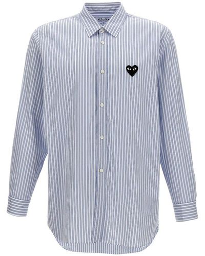 COMME DES GARÇONS PLAY Logo Patch Striped Shirt - Blue