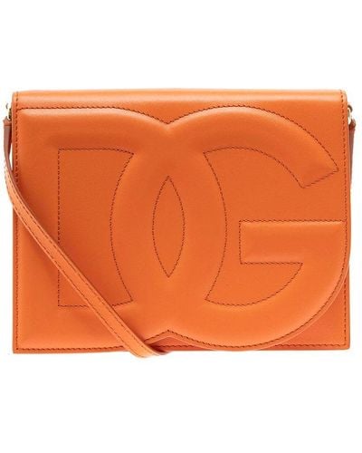Dolce & Gabbana Logo Embossed Foldover Top Crossbody Bag - Orange