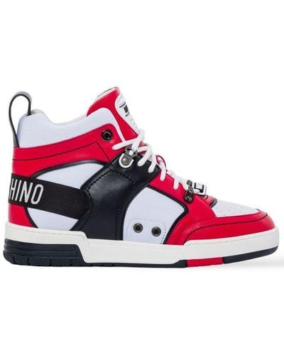 Moschino Logo Detailed High Top Sneakers - Red