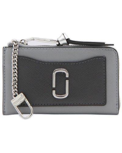 Marc Jacobs Wolf Gray Leather The Top Zip Multi Card Holder - Black