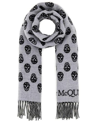 Alexander McQueen Embroidered Wool Reversible Scarf - Black