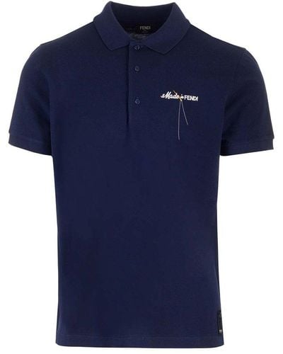 Fendi Made In Embroidered Polo Shirt - Blue