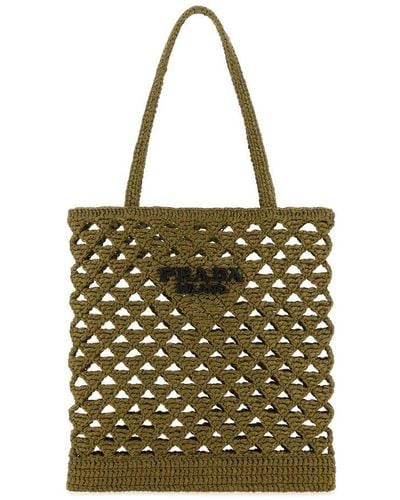 Prada Woven-logo Top Handle Bag - Green