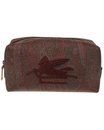 Etro Logo-embroidered Paisley Zipped Wash Bag - Brown