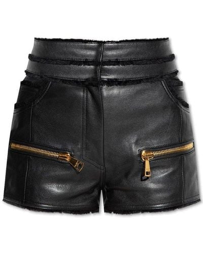 Balmain Black High-rise Leather Shorts