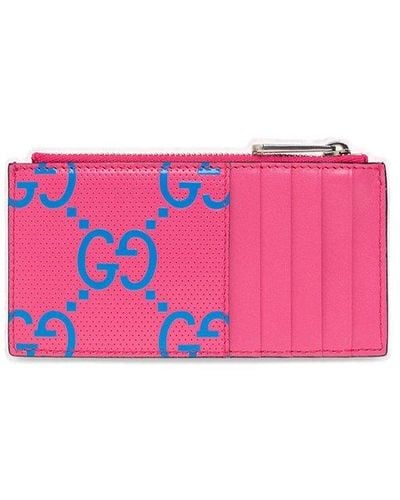 Gucci GG Embossed Zip Card Case - Pink