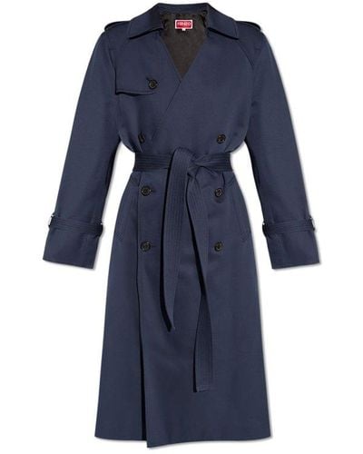 KENZO Double-breasted Coat, - Blue
