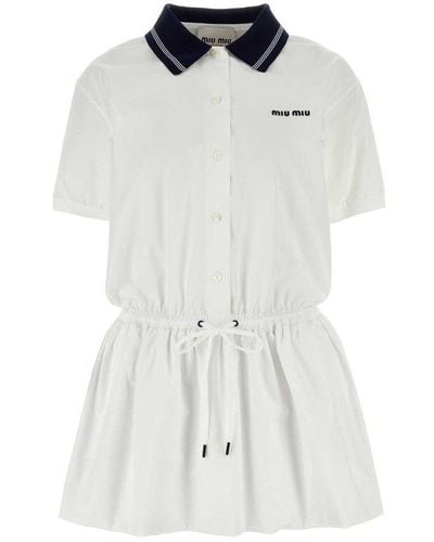 Miu Miu Short-sleeved Drawstring Polo Dress - White
