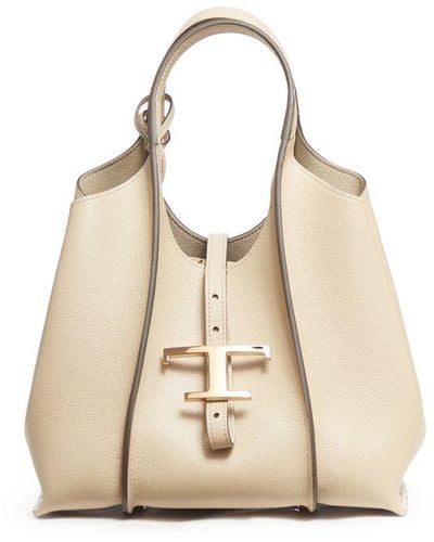 Tod's Timeless Logo Plaque Tote Bag - Natural