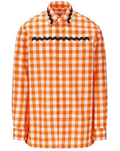 Prada Check-printed Buttoned Shirt - Orange