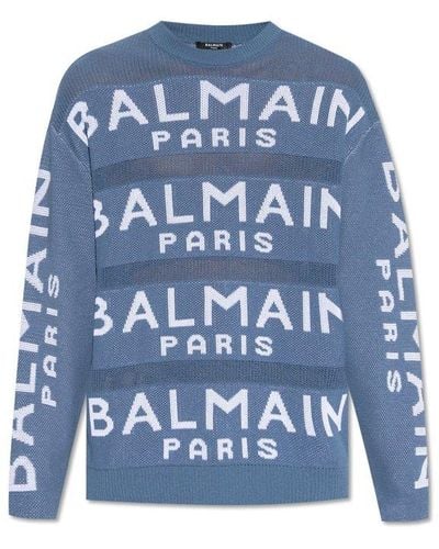 Balmain Sweater With Logo, - Blue
