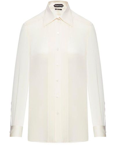 Tom Ford Plisse-panel Long-sleeved Shirt - White