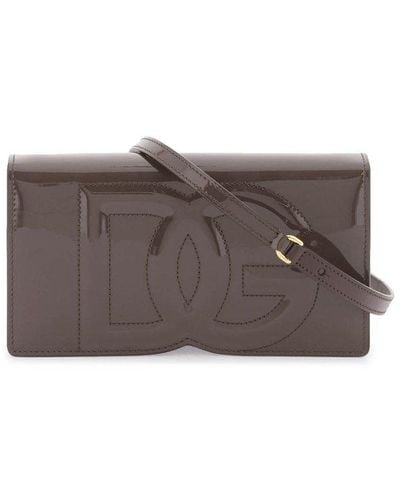 Dolce & Gabbana Dg Logo Patent Phone Bag - Brown