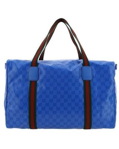 Gucci Web Detailed Large Duffle Bag - Blue