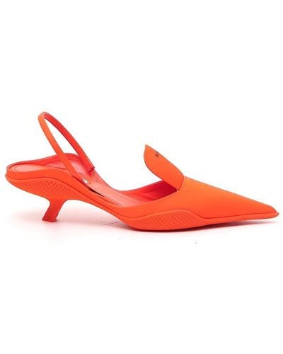 Prada Logo Printed Slingback Court Shoes - Orange