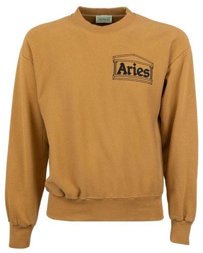 Aries Logo Printed Crewneck Sweatshirt - Brown