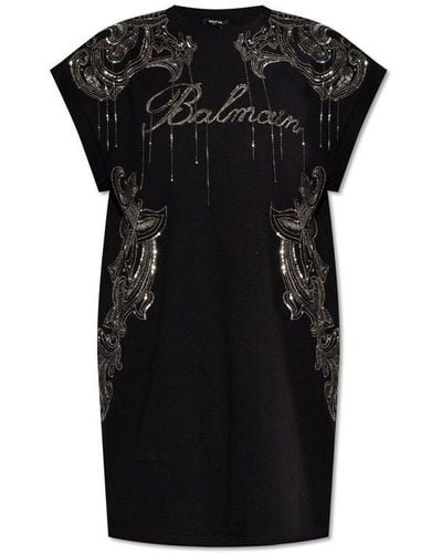 Balmain Dress With Logo, - Black
