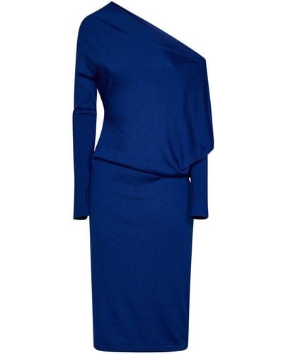Tom Ford Off-shoulder Knitted Midi Dress - Blue