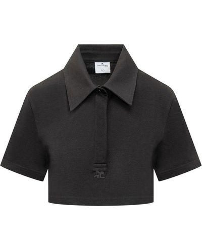 Courreges Cropped Polo Shirt - Black