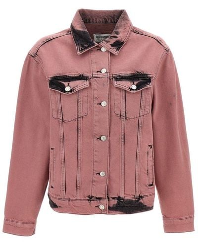 Moschino Jeans Buttoned Straight Hem Denim Jacket - Pink