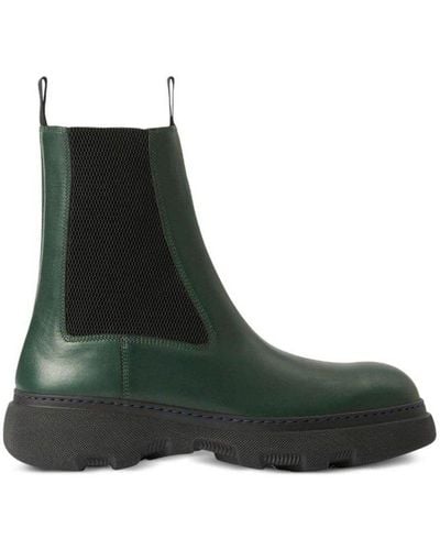 Burberry Leather Creeper Chelsea Boots - Green