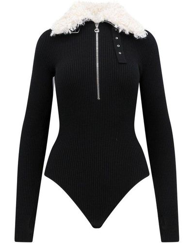 Coperni Fleece-collar Half Zipped Bodysuit - Black