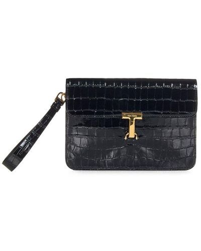 Tom Ford T Pin Embossed Clutch Bag - Black