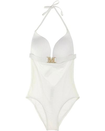 Max Mara Logo Plaque One-piece Swimsuit - White