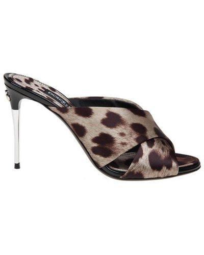 Dolce & Gabbana Leopard-printed Satin Mules - Brown