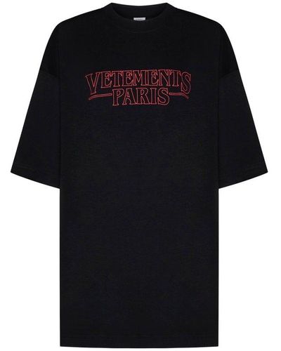 Vetements Logo Printed Crewneck Oversized T-shirt - Black