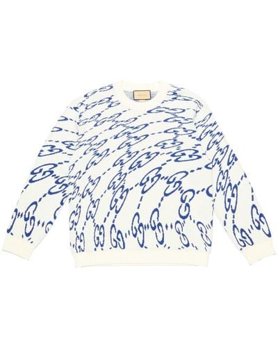 Gucci Wavy Gg-jacquard Cotton Sweater - Blue
