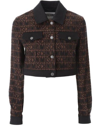 Moschino Monogram Printed Cropped Buttoned Jacket - Black