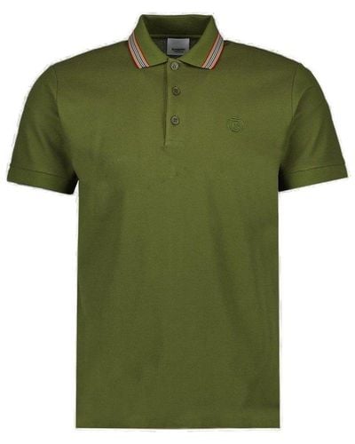 Burberry Icon Logo Embroidered Short Sleeved Polo Shirt - Green