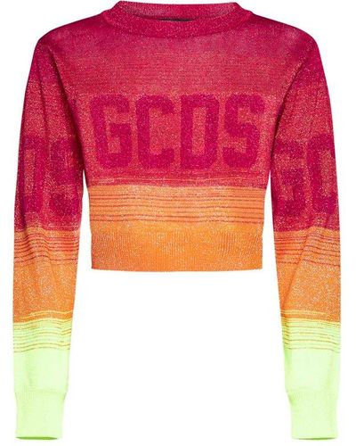 Gcds Logo Knit Cropped Sweater - Pink