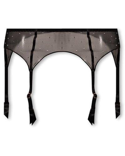 Oséree Embellished Sheer Suspender Belt - Black