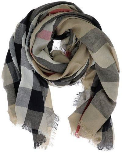 Burberry Lightweight Checked Scarf - Gray